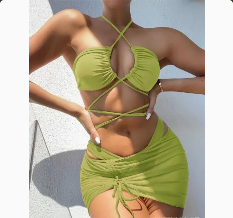 Solid Color Three-Piece Bikini Set – European Inspired