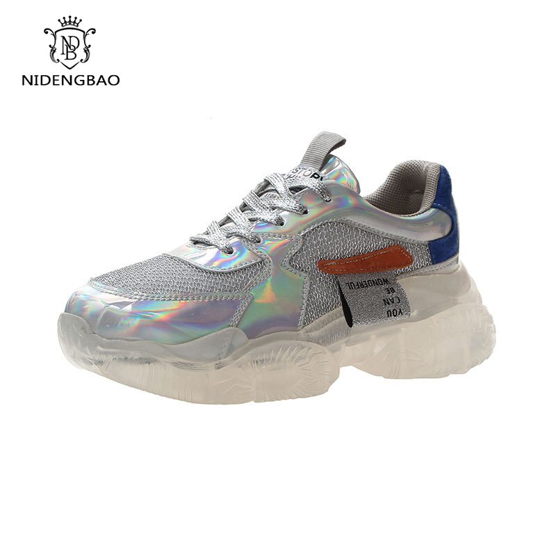 Dazzling Holographic Mesh Platform Sneakers for Women - Image 6