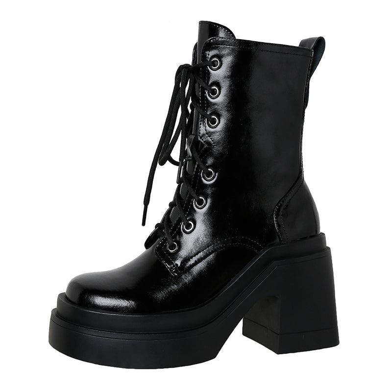 Chunky Platform Lace-Up Boots for Women in Black & Burgundy - Image 2