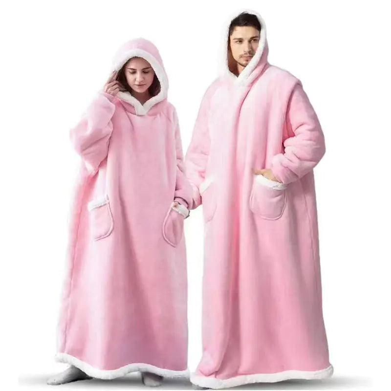 Couple Models Winter Hooded Pajamas and Blanket Set
