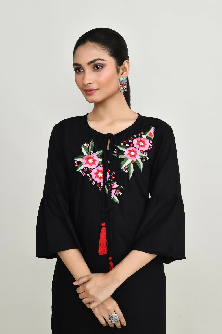 Black Rayon Kurta Set for Women - Elegant Two-Piece Ethnic Wear