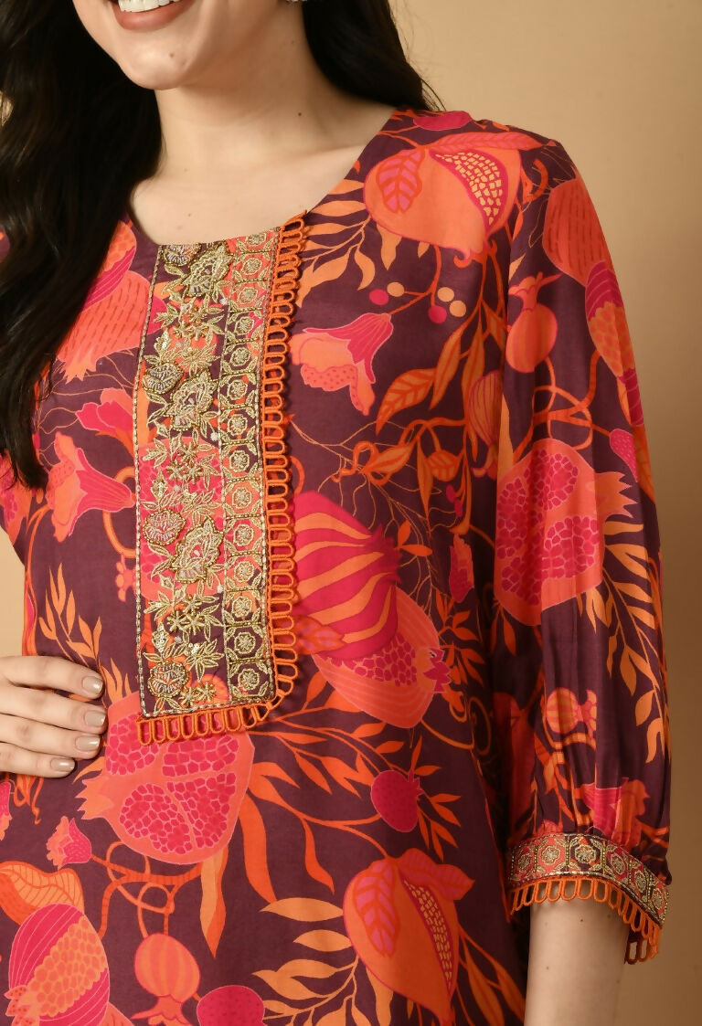 Red Maslin Kurta Set with Cotton Bottoms - 2-Piece Ethnic Wear