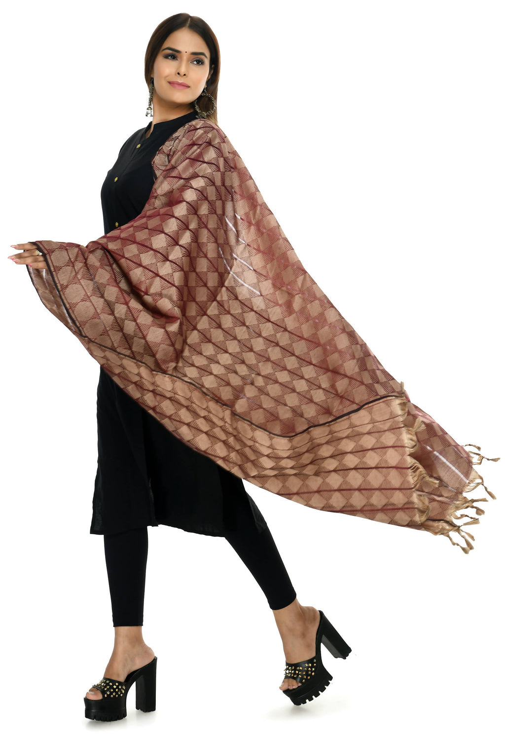 Maroon Handloom Cotton Dupatta - Traditional Ethnic Scarf