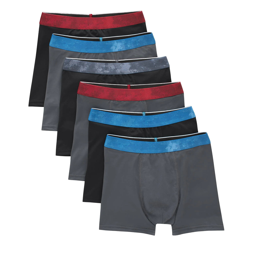 Hanes Boys' Big Performance Tween Boxer Brief Pack, X-Temp Mesh Stretch Underwear, Black, 6-Pack Large Black/Grey - 6 Pack