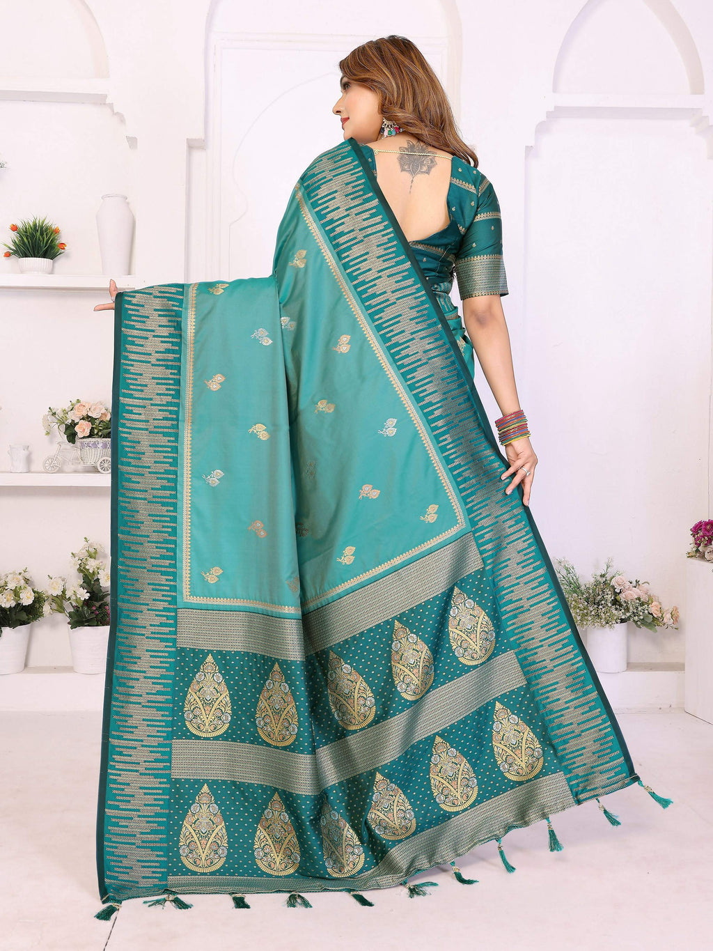 Aqua South Soft Silk Saree with Zari Weaving Details