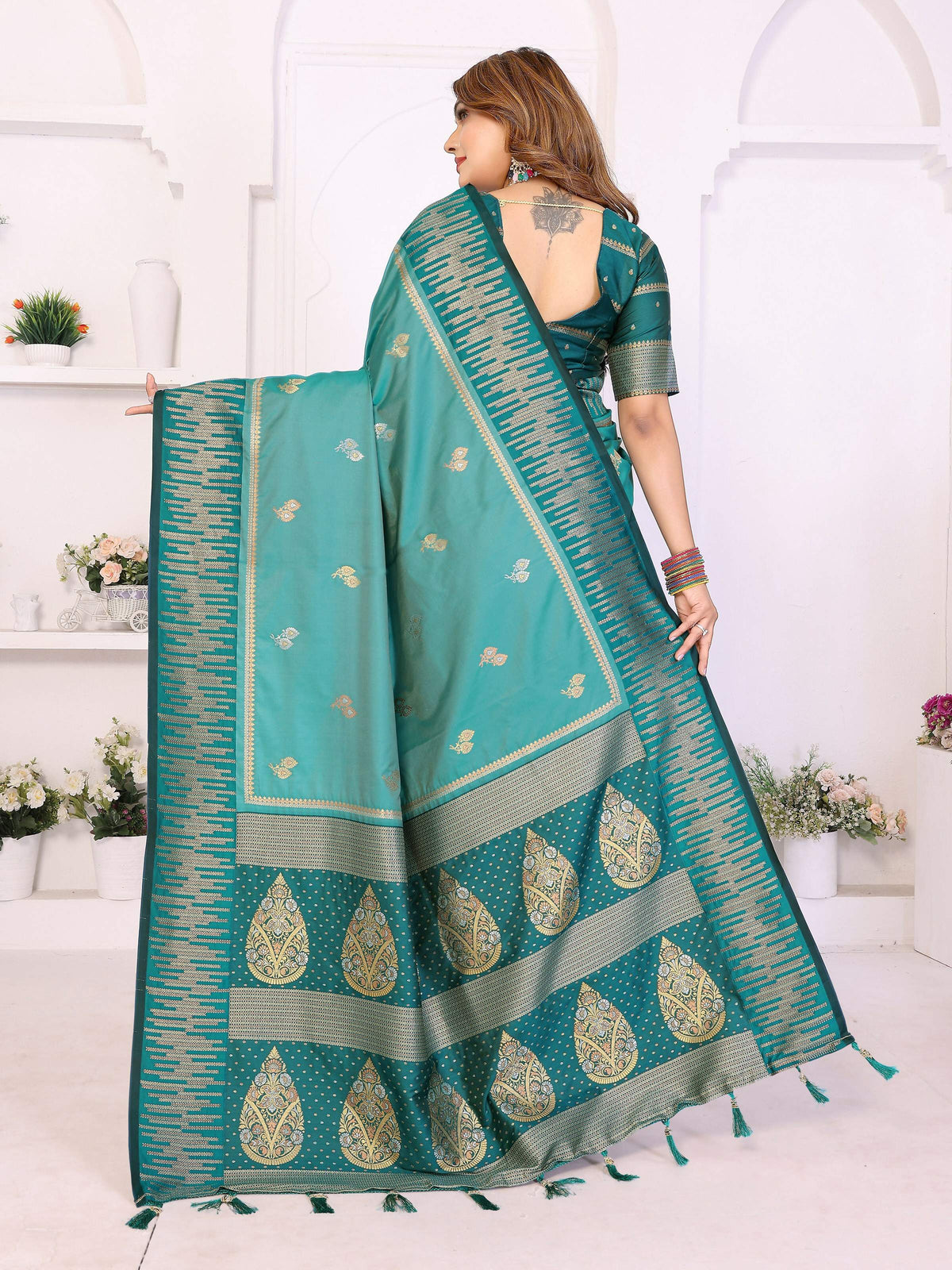 Aqua South Soft Silk Saree with Zari Weaving Details