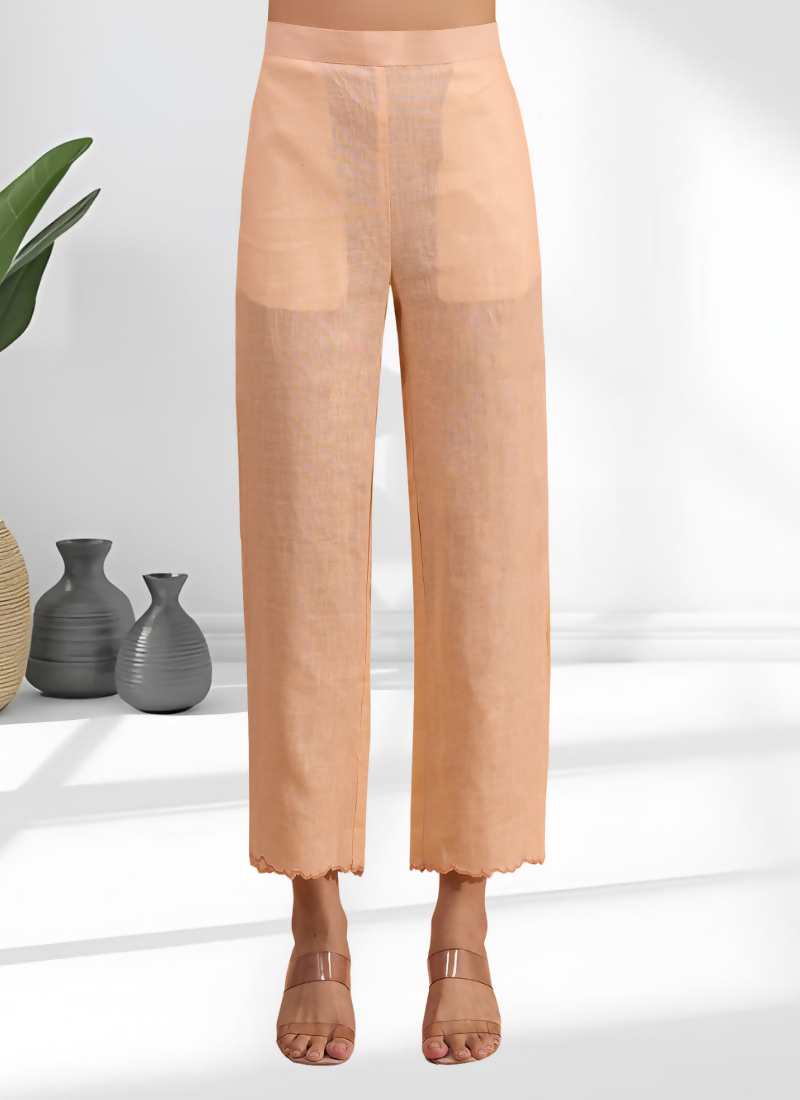 Coral Embroidered Linen Long Kurta with Matching Pants Set