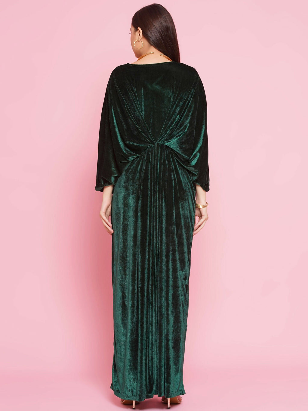 Green Velvet Hand Embellished Gown for Elegant Evening Occasions