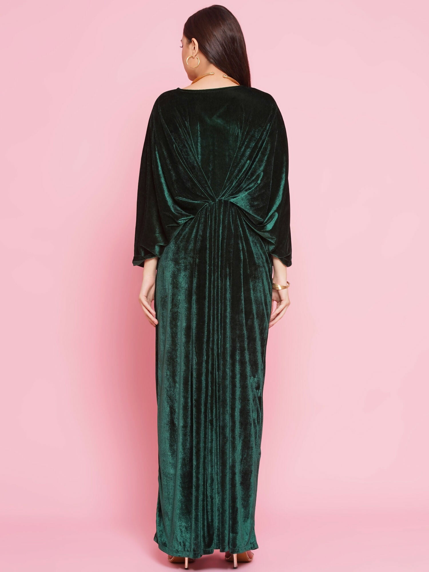 Green Velvet Hand Embellished Gown for Elegant Evening Occasions
