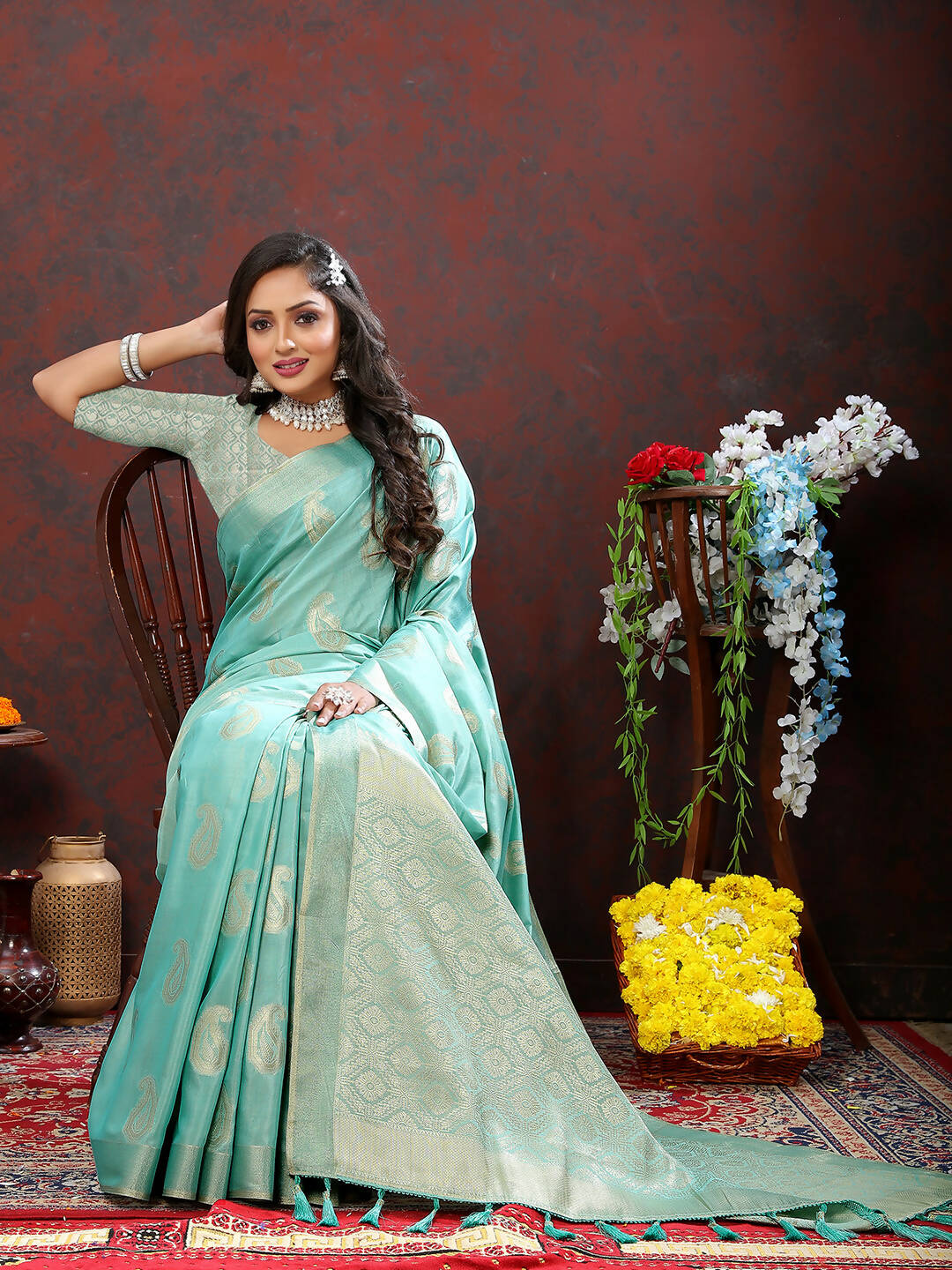 Lorenvalley Fashion Skyblue Cotton Woven Design with Zari Weaving Design Saree