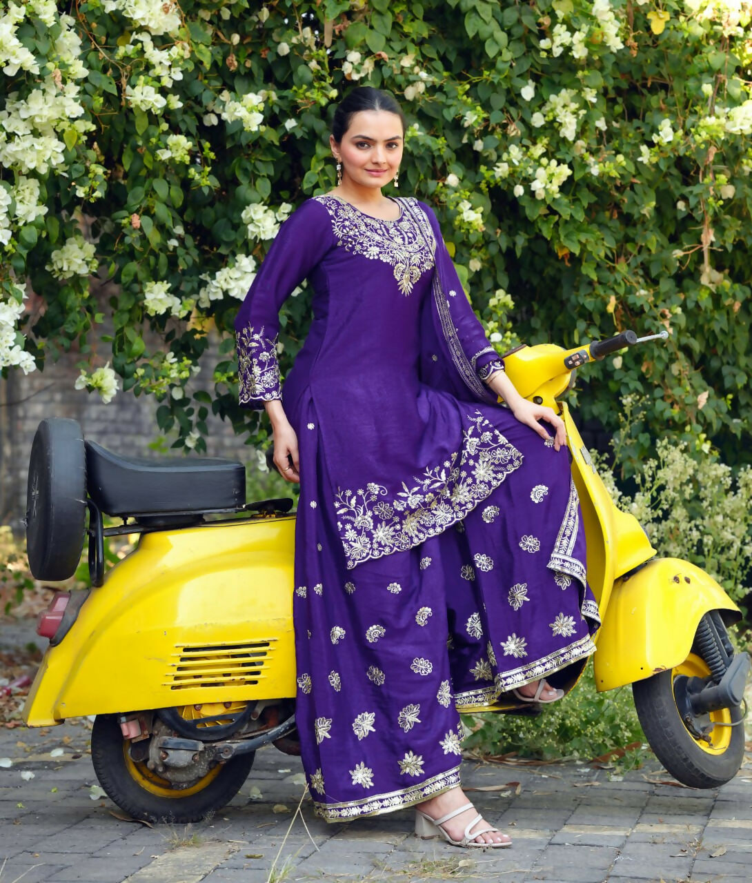 Purple Georgette Embroidered Sharara Set for Ethnic Events