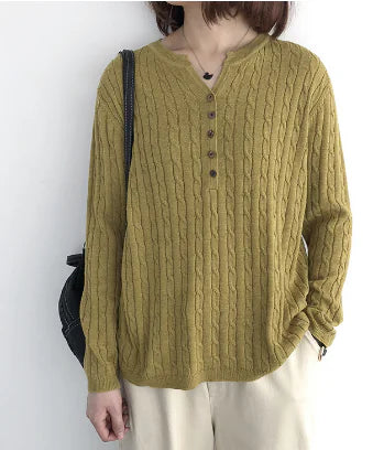 Women's Casual Button-Front Cable Knit Sweater Long Sleeve Top - Image 11