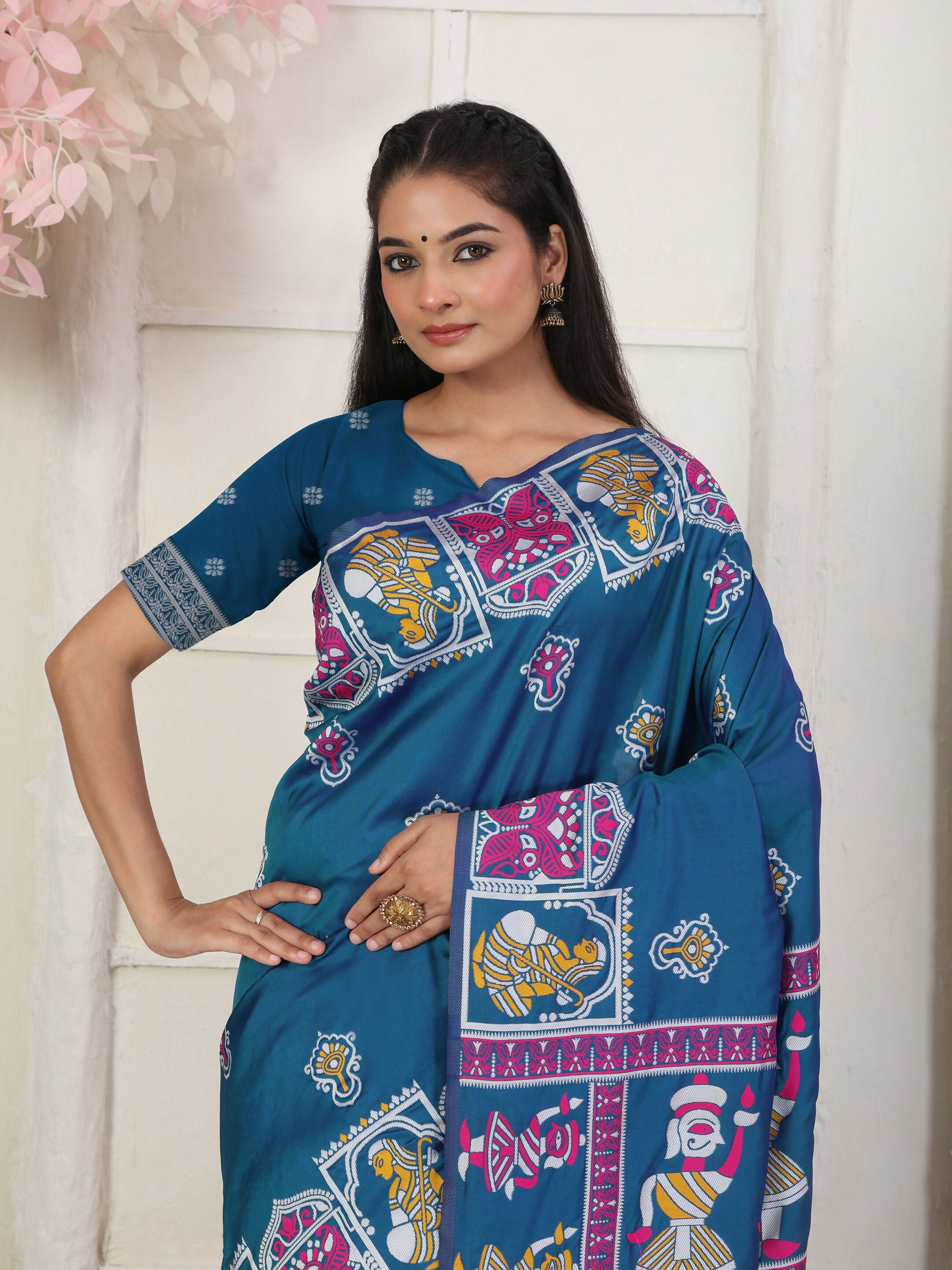 Shree Shyam Fashion Silk Blend Teal Blue Saree