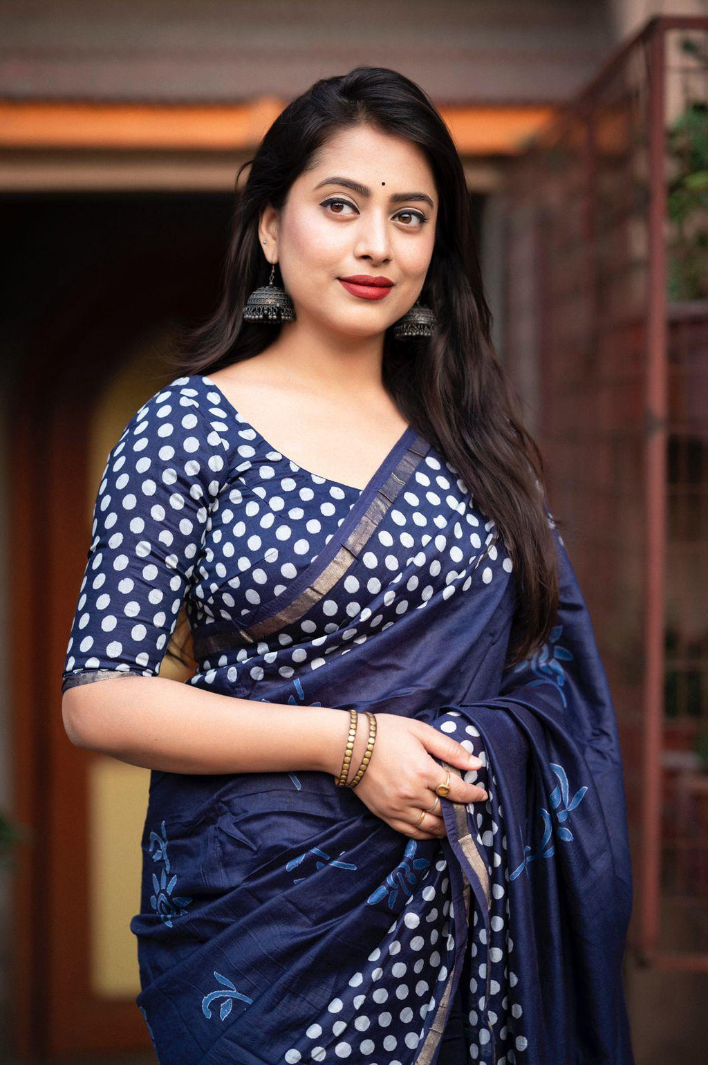 Blue Pure Chanderi Cotton Saree with Hand Block Prints