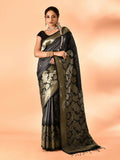 Grey and Black Banarasi Silk saree with an intricate woven border