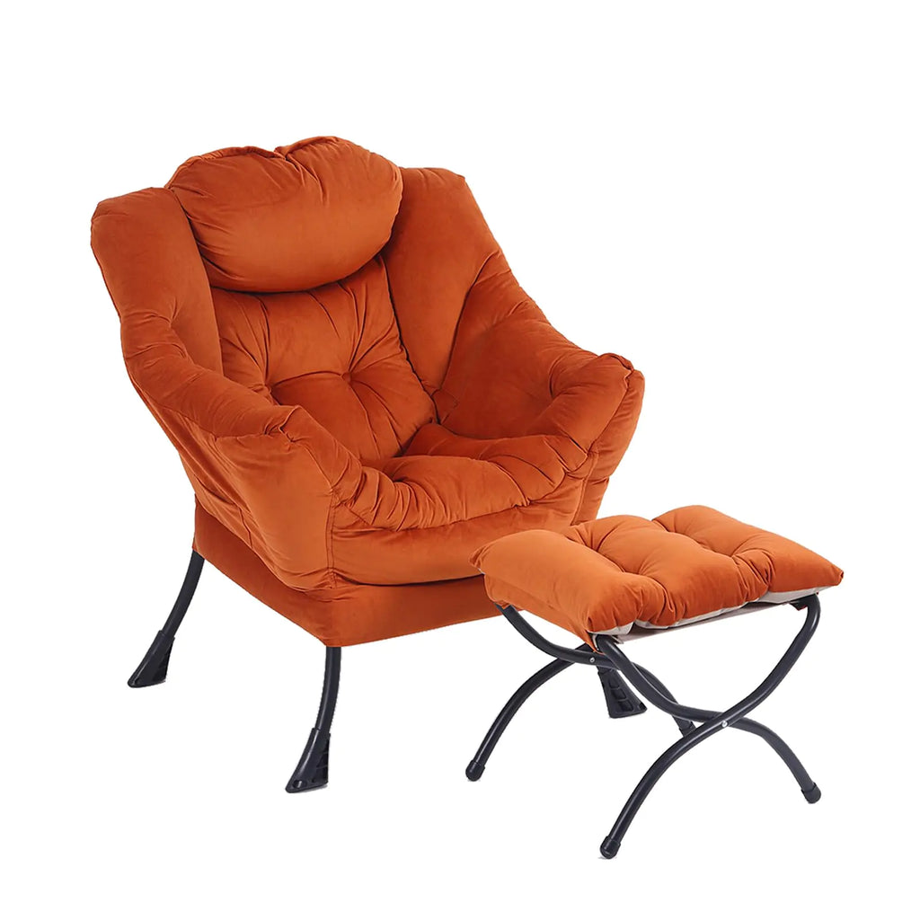 LITA Lazy Chair with Ottoman Modern Lounge Accent Chair with Armrests and a Side Pocket Leisure Upholstered Sofa Chair Set Reading Chair with Footrest for Small Space Corner ChairOrange