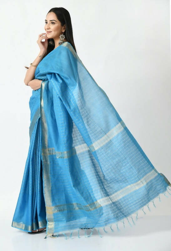 Sky Blue Bhagalpuri Handloom Silk Raj Shree Saree