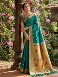 Rama Green Soft Silk Saree with matching blouse piece