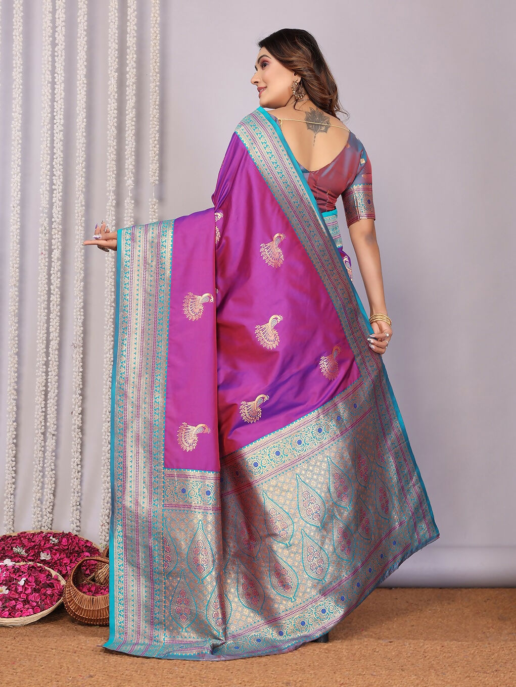 Pink Banarasi Soft Silk Saree with Small Butti Design