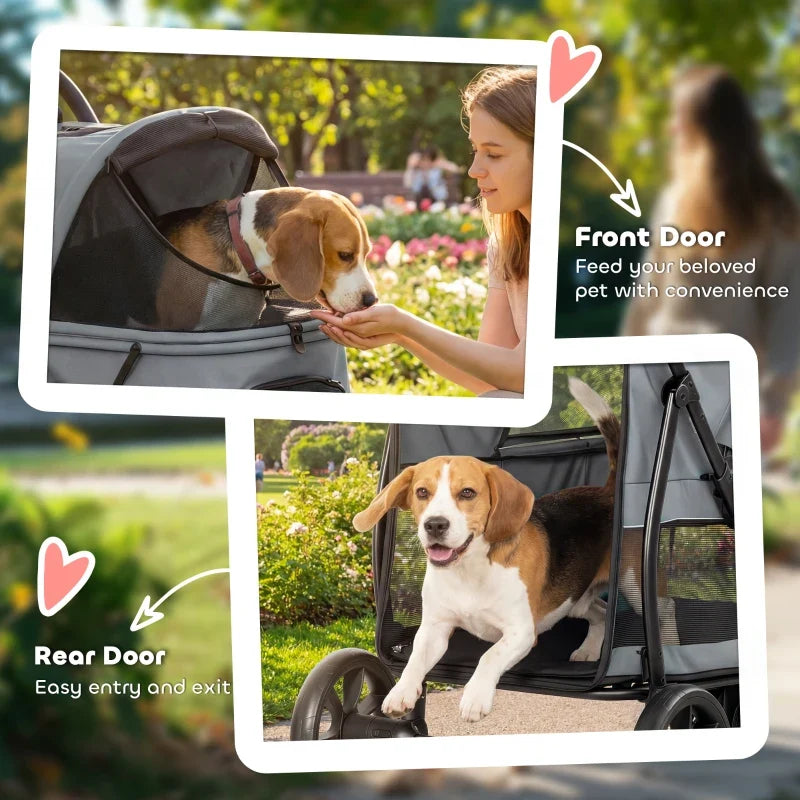 3 Wheel Pet Stroller with Easy One-Click Quick Fold, Mesh Window, Washable Cushion, for Medium Dogs