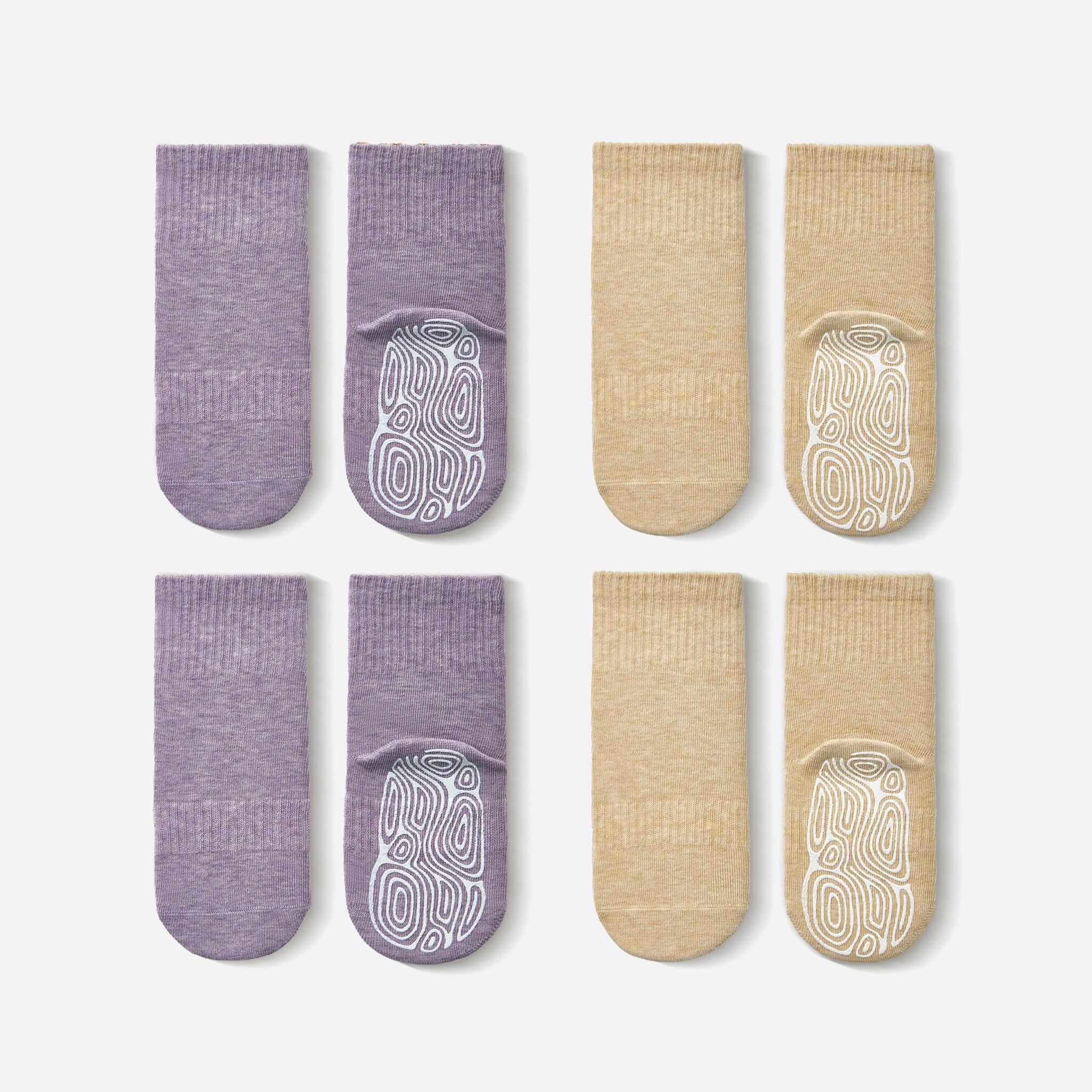 New- Organic Cotton Socks- Lavender & Lemon- 4 Pairs of Stay-On Baby & Toddler Non-Slip Socks