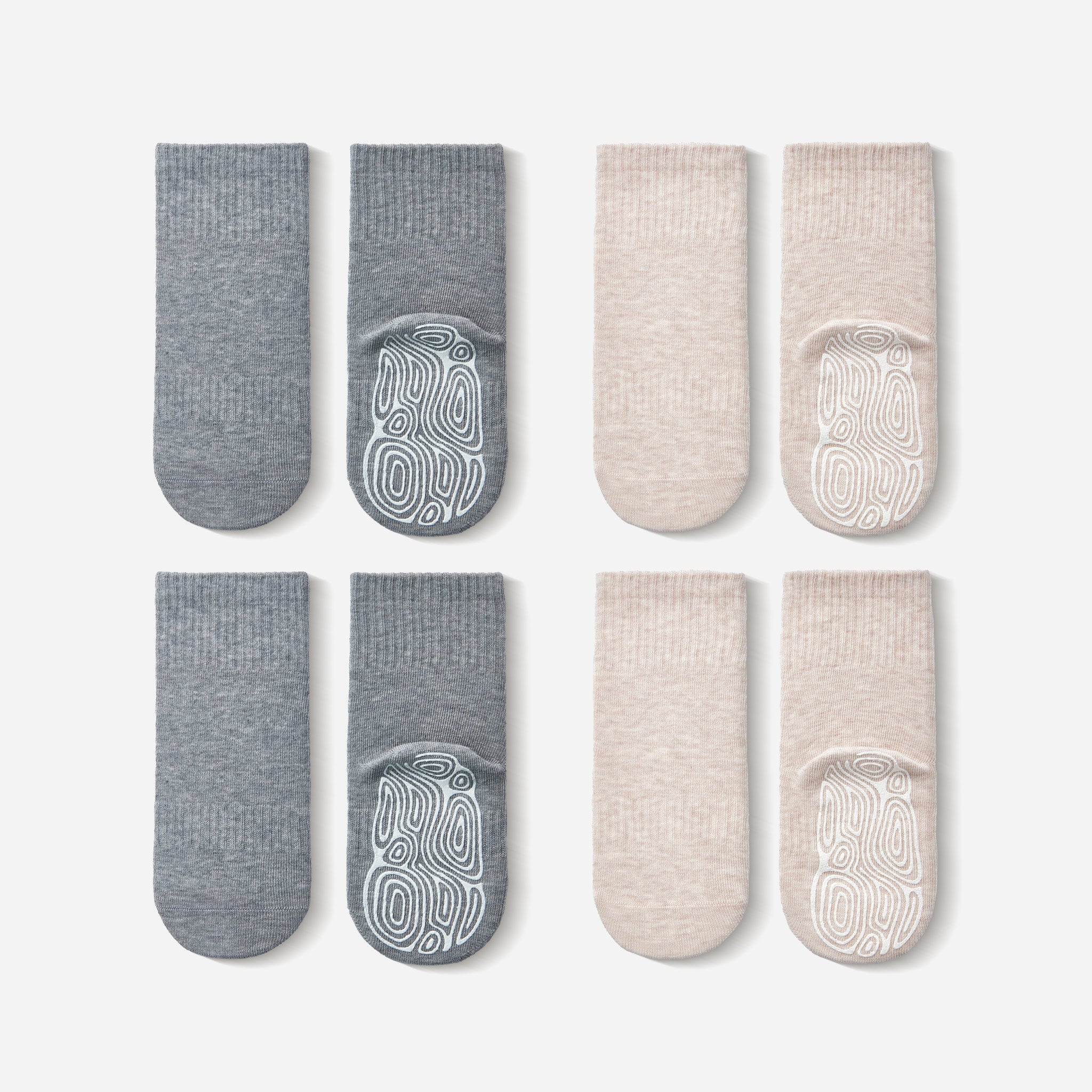 New- Organic Cotton Socks- Beige & Grey- 4 Pairs of Stay-On Baby & Toddler Non-Slip Socks