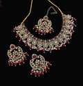 Maroon stone work necklace set with matching earrings for traditional wear