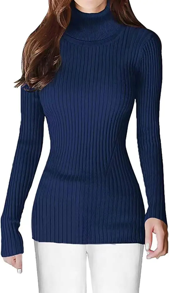 Women's High Neck Ribbed Sweater - Cozy Turtleneck