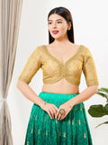Gold tissue padded blouse with sweetheart neck and elbow sleeves