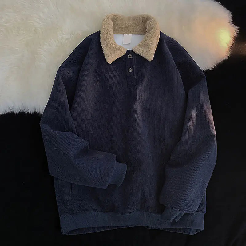 Women's Corduroy Pullover Sweater with Sherpa Collar Apricot