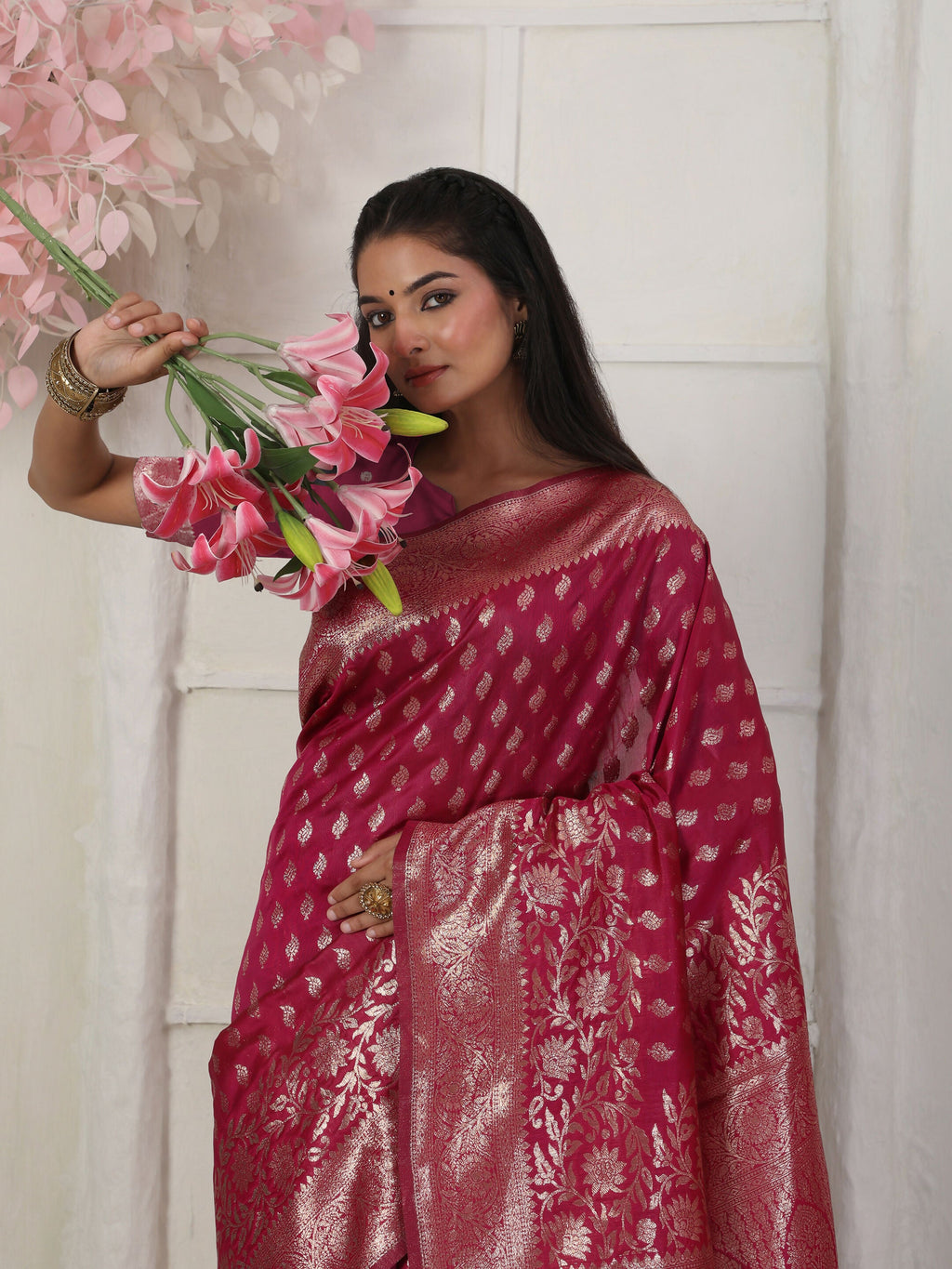 Lichi Silk Wine Saree with Matching Blouse Piece