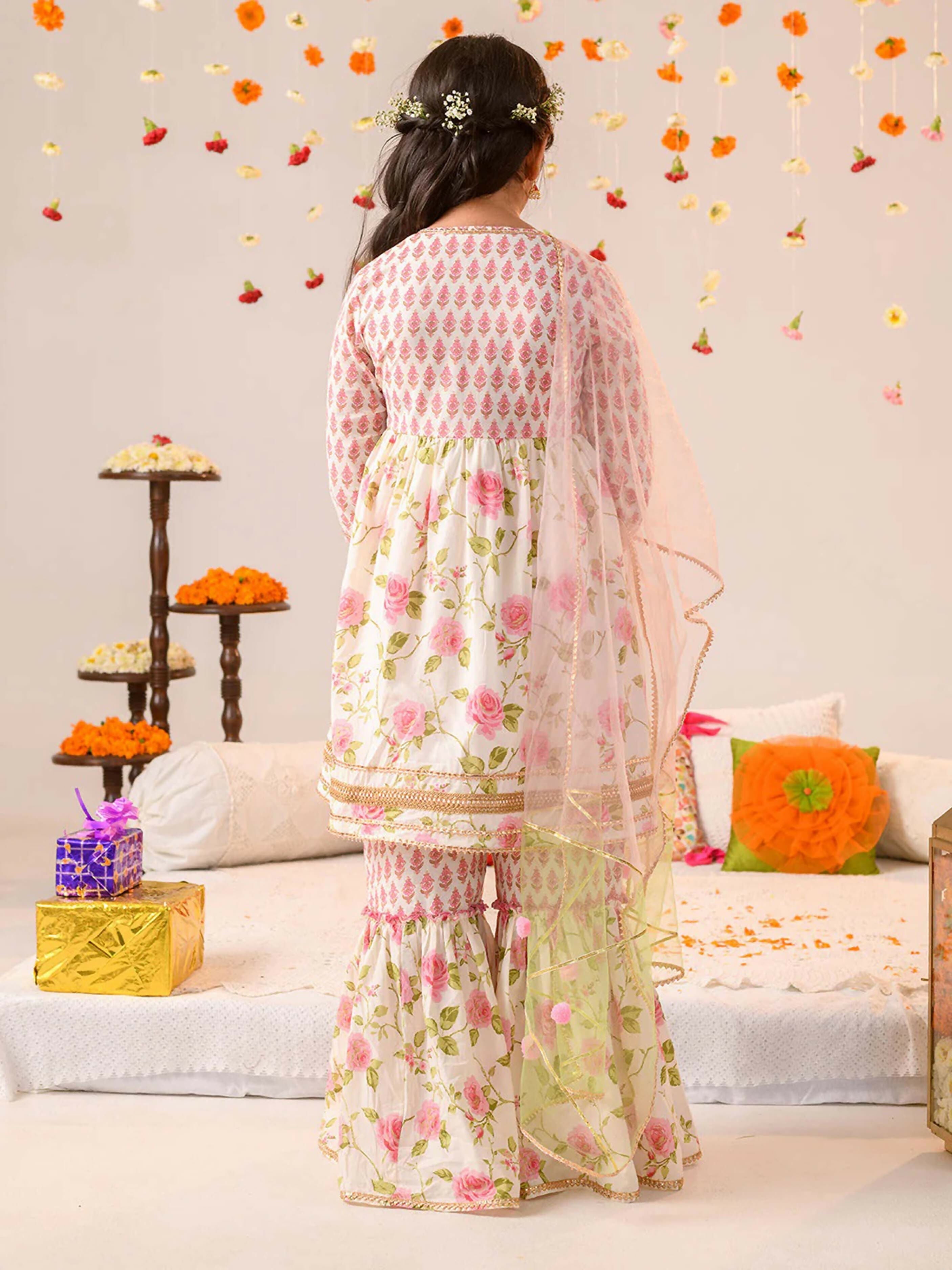 Girl's Multi Color Pure Cotton Sharara Set