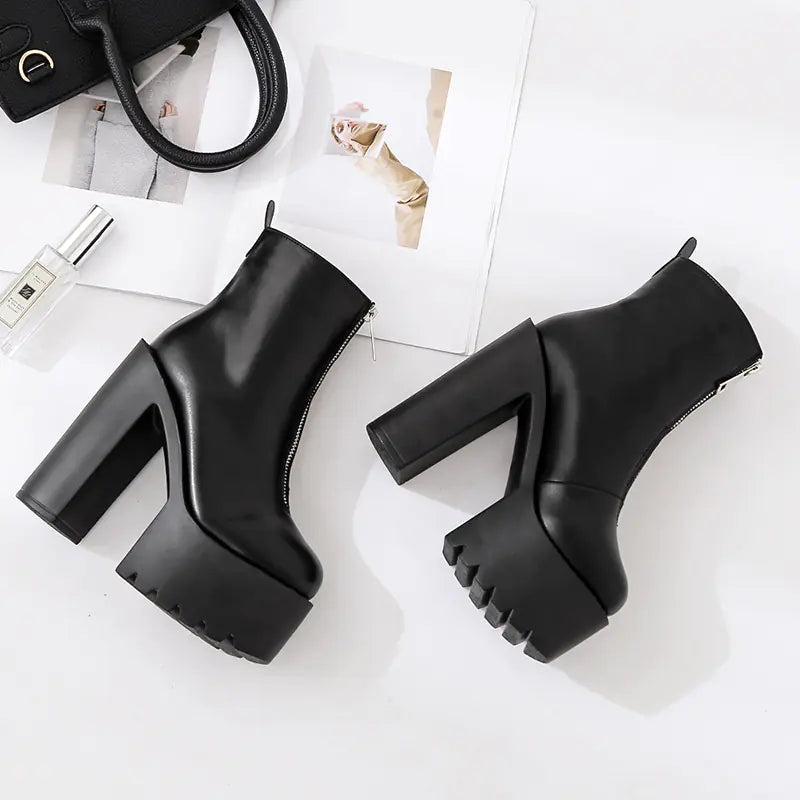 Women's Chunky Platform Ankle Boots with Front Zipper - Image 6