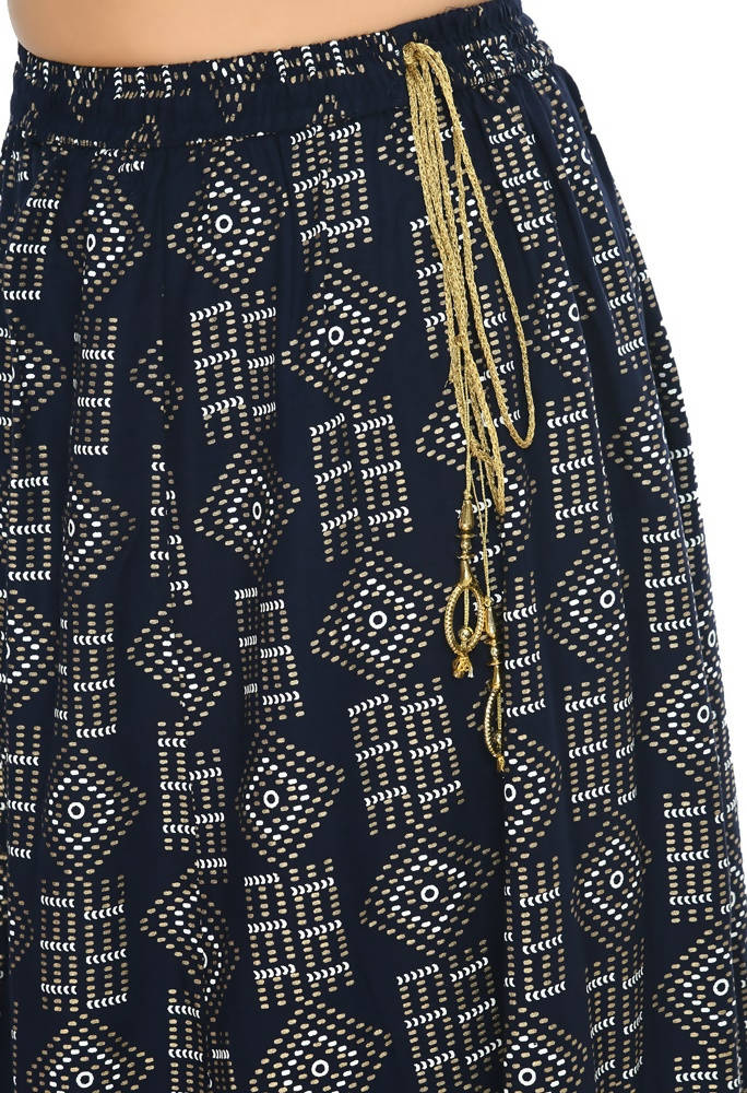 Moeza Navy Blue Printed Cotton Lehenga Lancha with String Closure