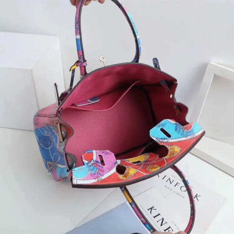 Platinum Classic Leather Handbag with Animal Design