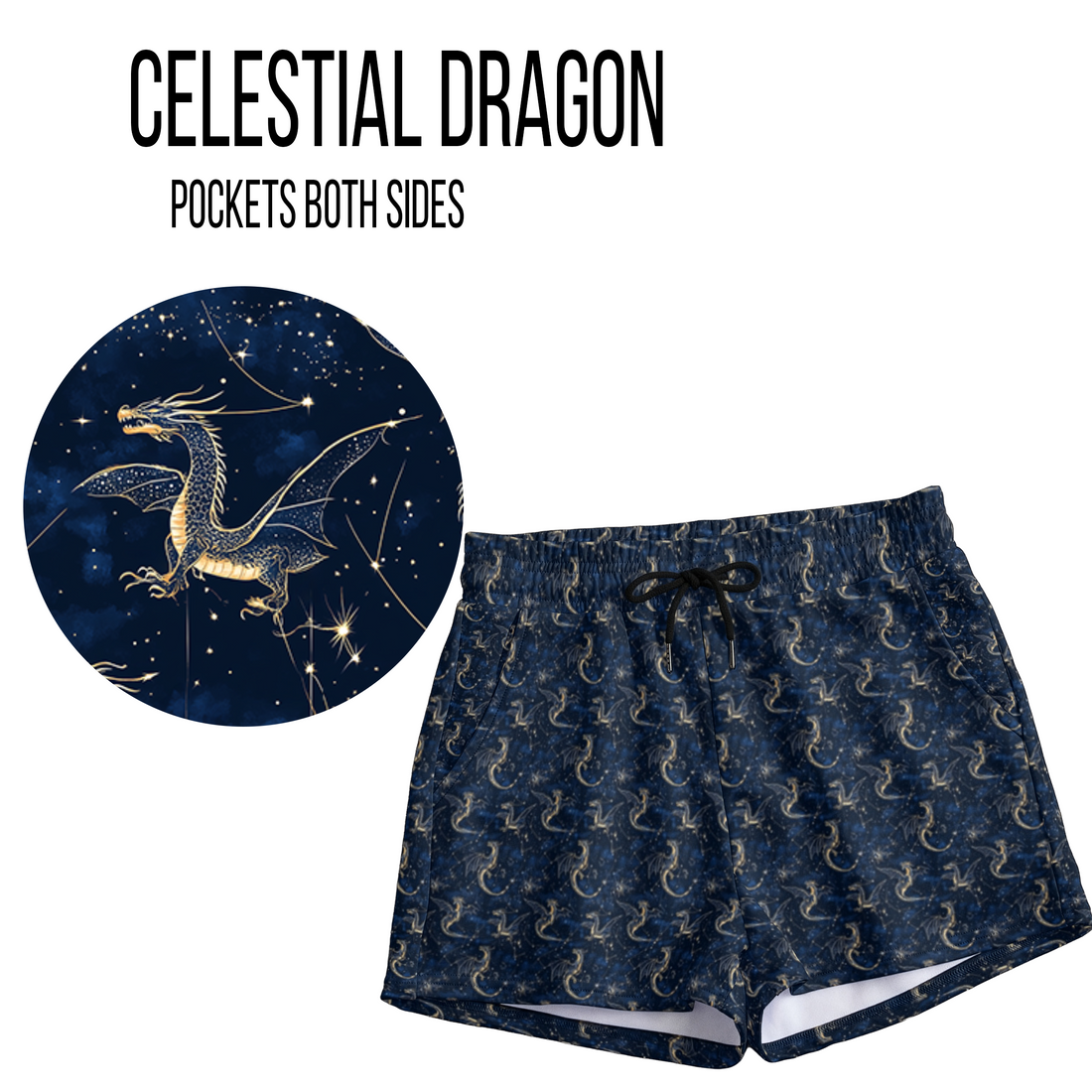 Celestial Dragon Leggings & Activewear – Midnight Blue & Gold