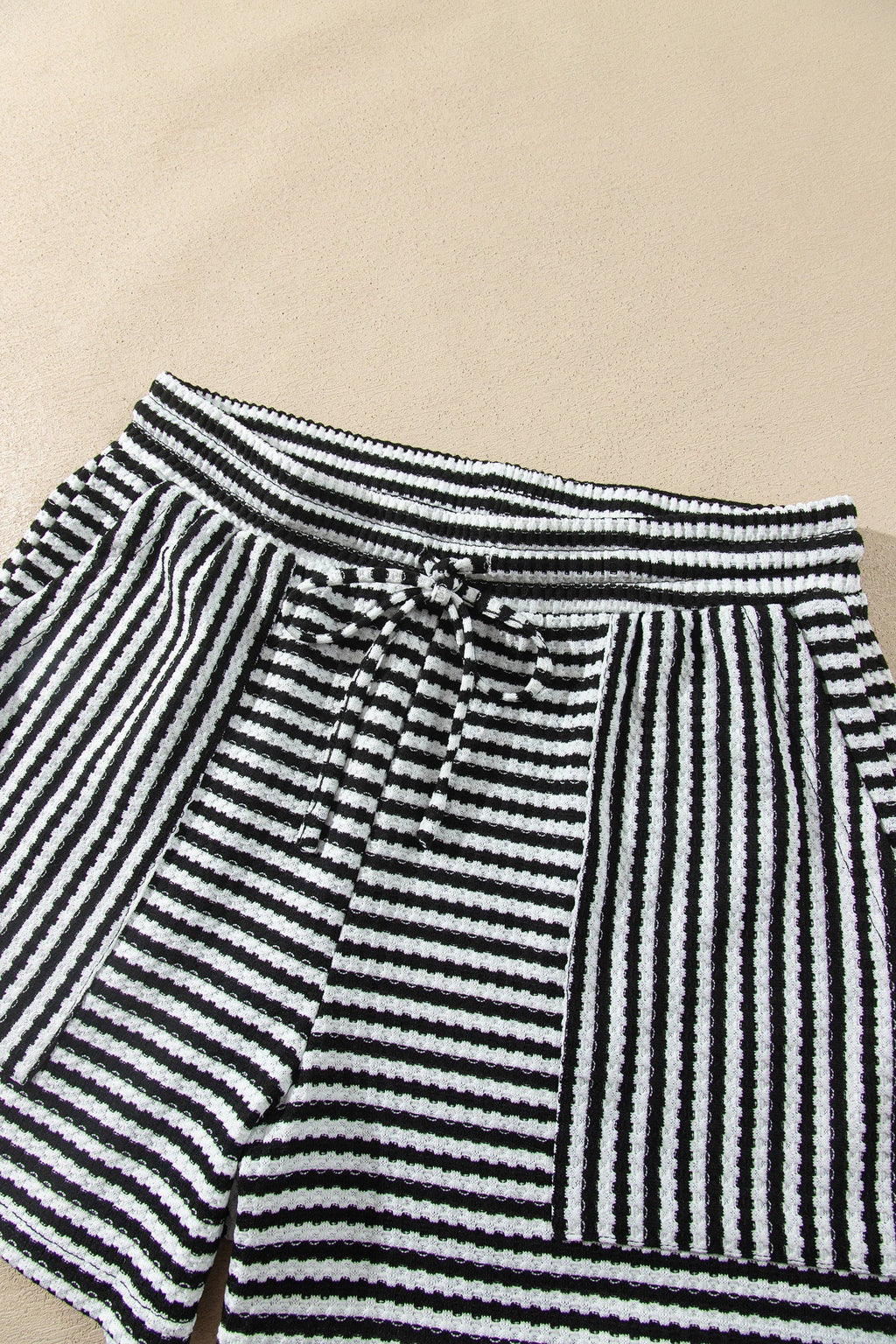 Stripe Long Sleeve Textured Knit Top & Shorts Set