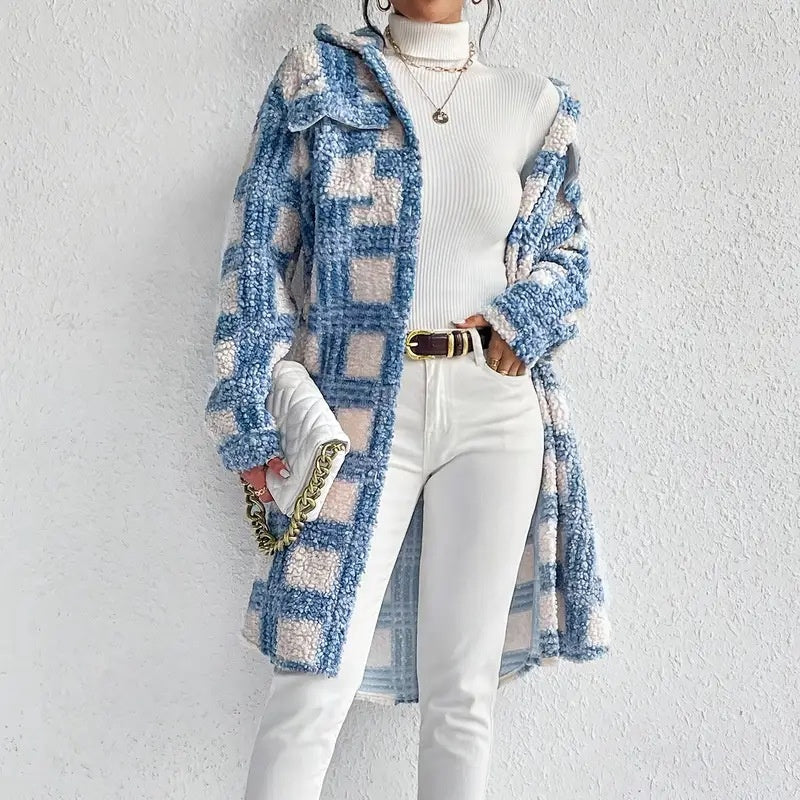 Women’s Lightweight Plaid Fleece Shacket Button Down Jacket