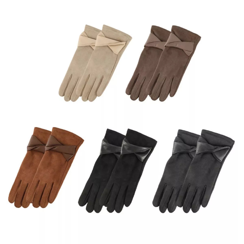 Warm Leather Trimmed Suede Gloves