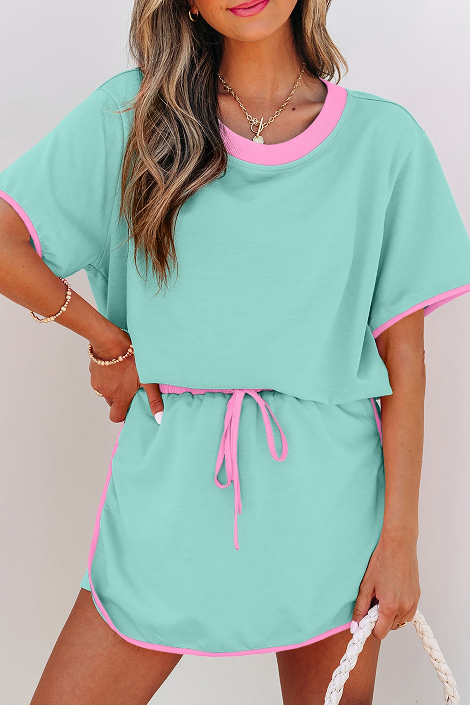 Hunter Drop Shoulder T-Shirt & Skort Set in Mint Green or Pink