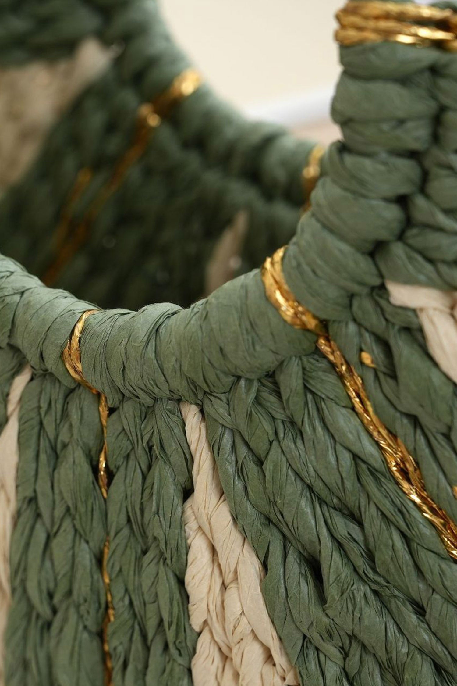Rachel Handwoven Straw Tote Bag in Sage Green and Cream Stripe