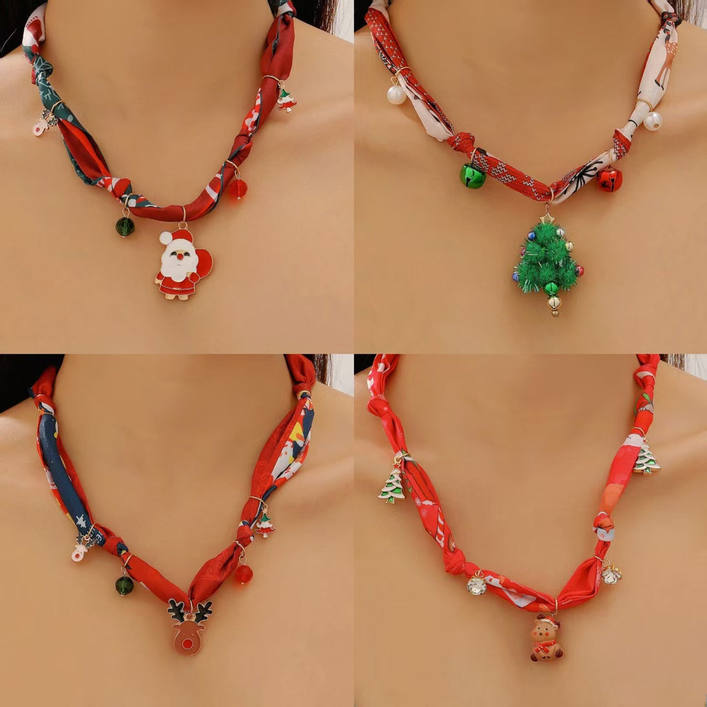 European And American Cross-Border Jewelry Personalized High-End Christmas Tree Elk Santa Bell Pendant Silk Scarf Necklace