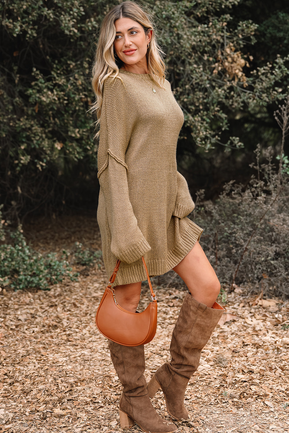 Laylani Drop Shoulder Slouchy Sweater in Camel and Tan