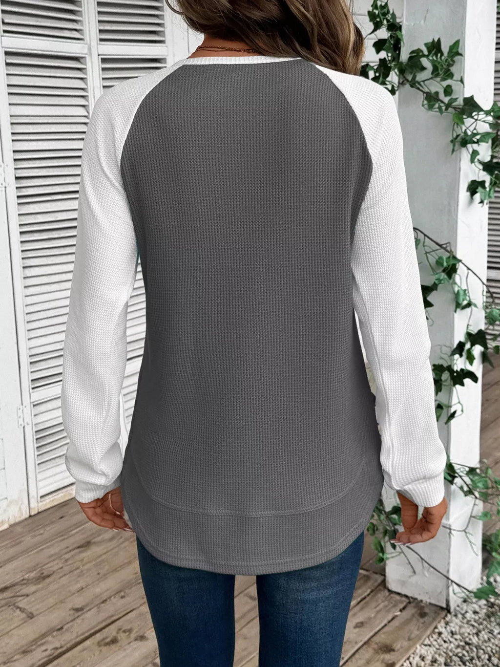 Waffle Knit Raglan Sleeve T-Shirt | Relaxed Fit Crew Neck