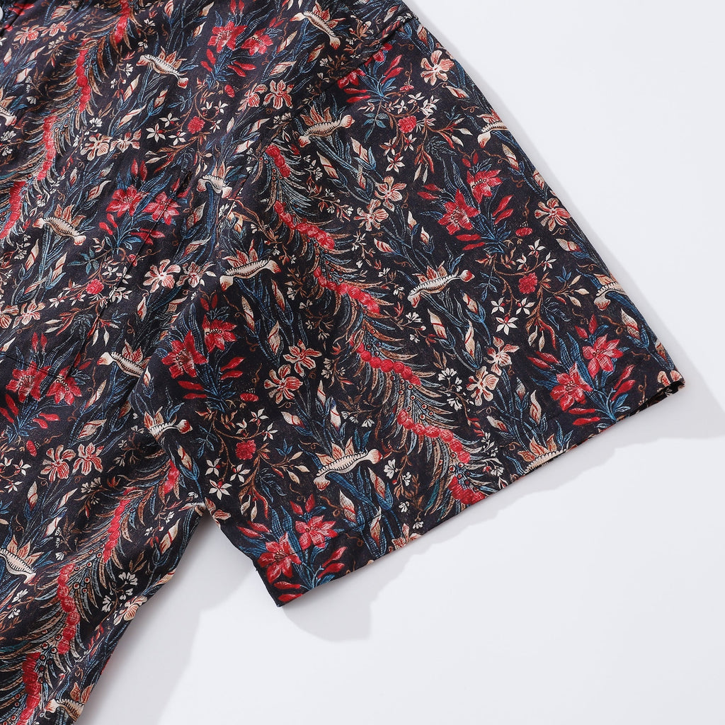 Men's Floral Hawaiian Button-Down Shirt in Cotton Iris Print