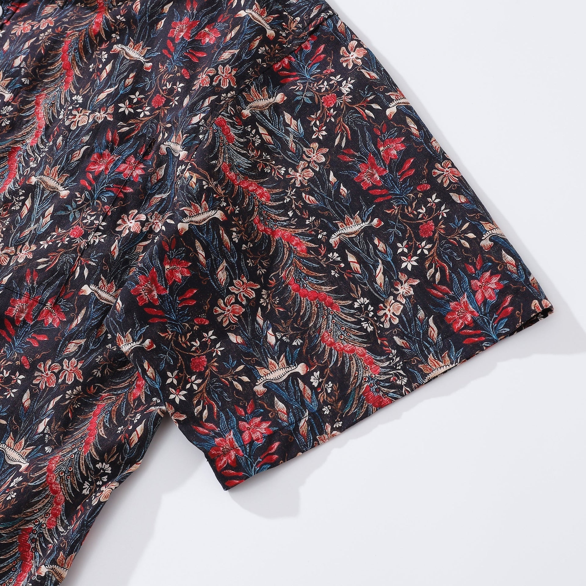 Men's Floral Hawaiian Button-Down Shirt in Cotton Iris Print