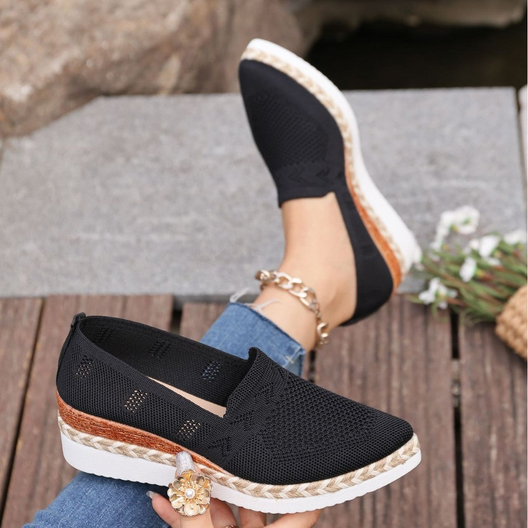 Women's Navy Knit Platform Slip-On Loafers with Espadrille Sole - Image 5