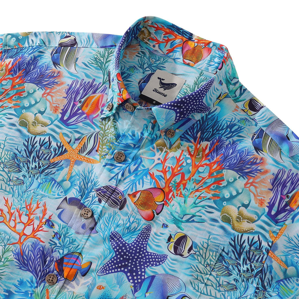 Hawaiian Shirt For Men Underwater Wonderland Button-down Shirt Short Sleeve 100% Cotton Shirt By Cigar