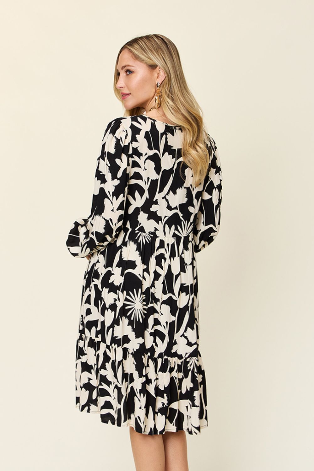 Printed Ruffle Hem Dress with Functional Pockets