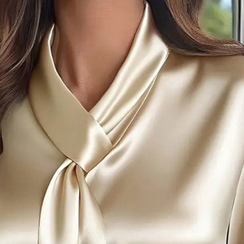 Women's Satin Ribbon Detail Blouse Lightweight Business Shirt - Image 2